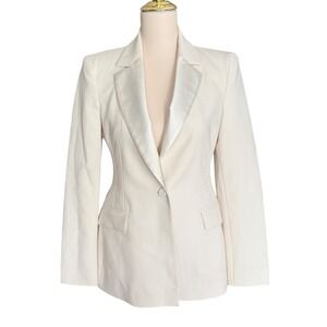 Zara Womens Cream White‎ Satin Lapel Tailored Single Button Blazer XS